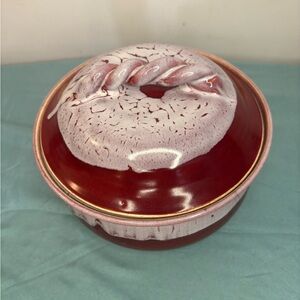 Vintage Old Fort NC Art pottery John Garrou braided handle lidded pot Jar GLAZED